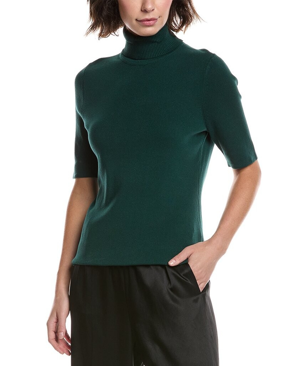 Anne Klein Sweater Womens M Pine Forest Knit Half Sleeve Turtleneck Preppy NWT